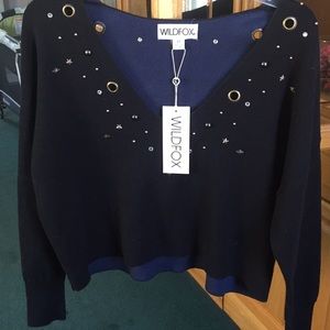 Wildfox black and blue cropped sweater